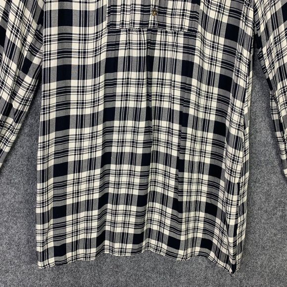 Abercrombie & Fitch B&W Plaid Tunic Women Small Roll Tab Sleeve Pockets - Picture 3 of 16